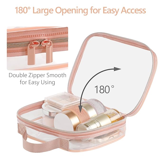 PACKISM Clear Makeup Bag Travel - TSA Approved Toiletry Bag, 2 Rose Pink