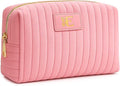 BagUrshion Monogrammed Make Up Bags for Women,Personalized Cosmetic Bags Women,Small Quilted Makeup Pouch,Cute Makeup Bag Travel,Birthday Gifts for Teen Girl (Pink E)