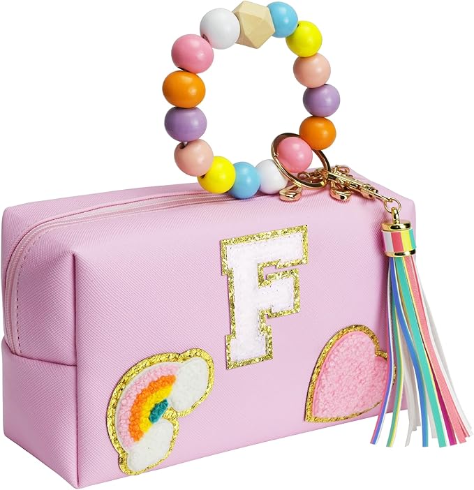 Elilier Personalized Initial Toiletry Bag w Zipper, Cute Makeup Pouch