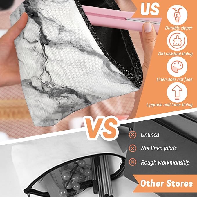 Scribesense Makeup Bag Travel Cosmetic Bags Small Makeup Case Waterproof Zipper Pouch for Women Girls 7X9inches - Bold Black - Veined White Marble