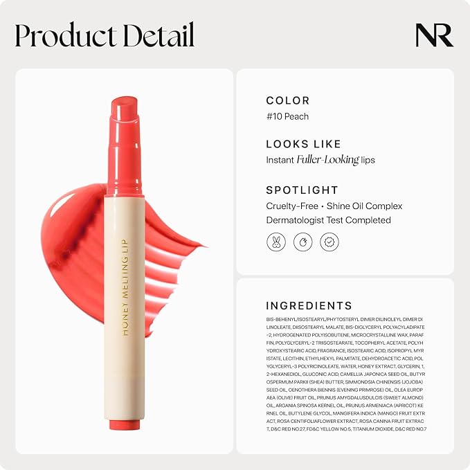 Nature Republic HONEY MELTING LIP (10 PEACH) | SOFT LIP STICK, Hydrating Gloss, Moisturizing balms, Sheer tint, Shine & Glowy Finish, korean make up