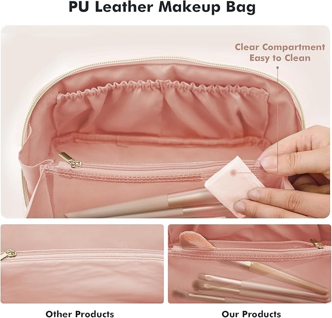 Prite Makeup Bag Travel Toiletry Bag Open Flat Cosmetic Organizer for Women
