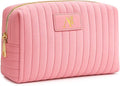 BagUrshion Monogrammed Make Up Bags for Women,Personalized Cosmetic Bags Women,Small Quilted Makeup Pouch,Cute Makeup Bag Travel,Birthday Gifts for Teen Girl (Pink A)