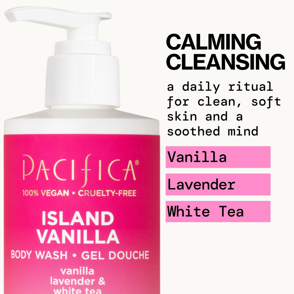 Pacifica Island Vanilla Body Wash Aloe + Hyaluronic Acid, Daily Cleansing, Bath & Shower Gel, Essential Oils, Clean, Vegan + Cruelty & Paraben Free, Clean Beauty Vegan Dermatologist Tested, 12 Fl Oz