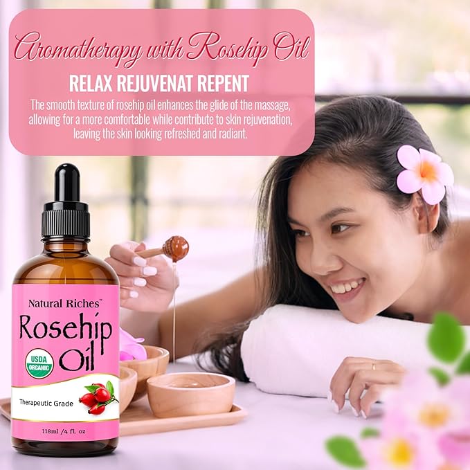Natural Riches Rosehip Seed Oil 4 Fl Oz for Face, Skin, Hair & Nails