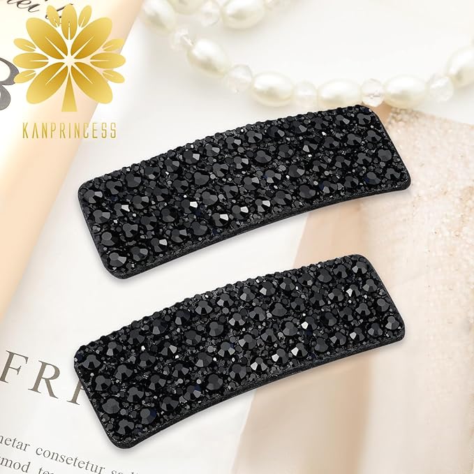 Kanprincess Rhinestone Hair Clips 2-Pack, Sparkly Barrettes for Women Girls