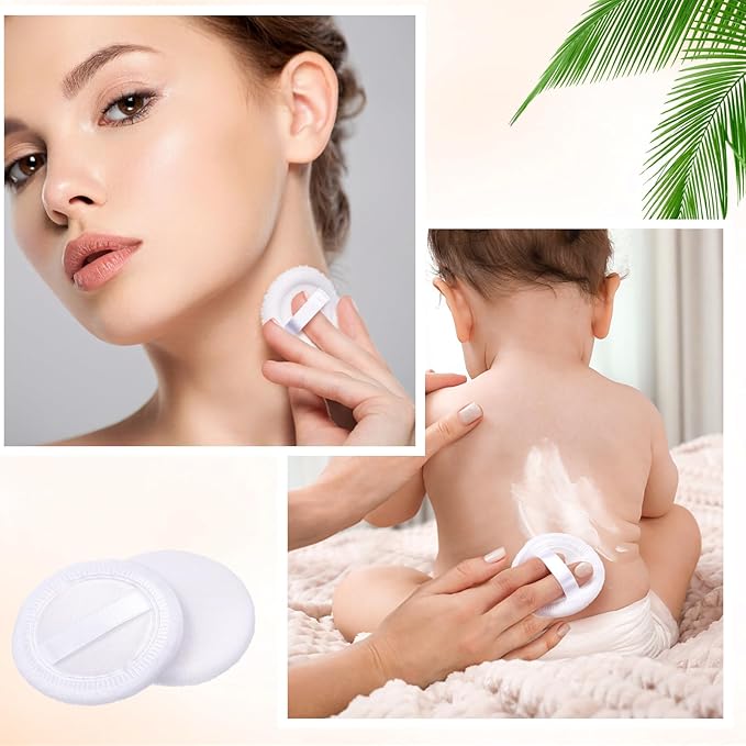 SiliFine 40 Pcs Cotton Powder Puffs Bulk Washable, 2.36 Inch Round Makeup Dusting Powder Puff with Ribbon for Loose and Pressed Powderface Body Cosmetic, White