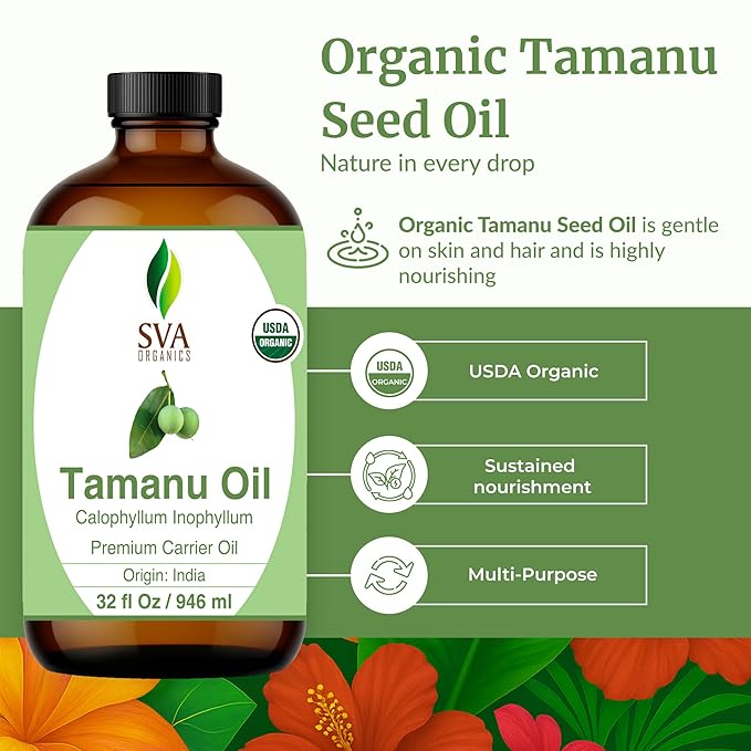 SVA Organic Tamanu Seed Carrier Oil, Huge Glass Bottle, 32 Fl Oz (946 ml)