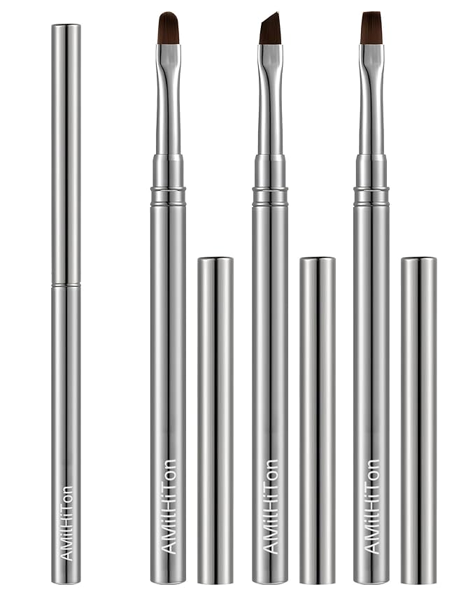 AMilHiTon 3PCS Nail Polish Clean Up Brush, Round/Flat/Angled, Gun Color