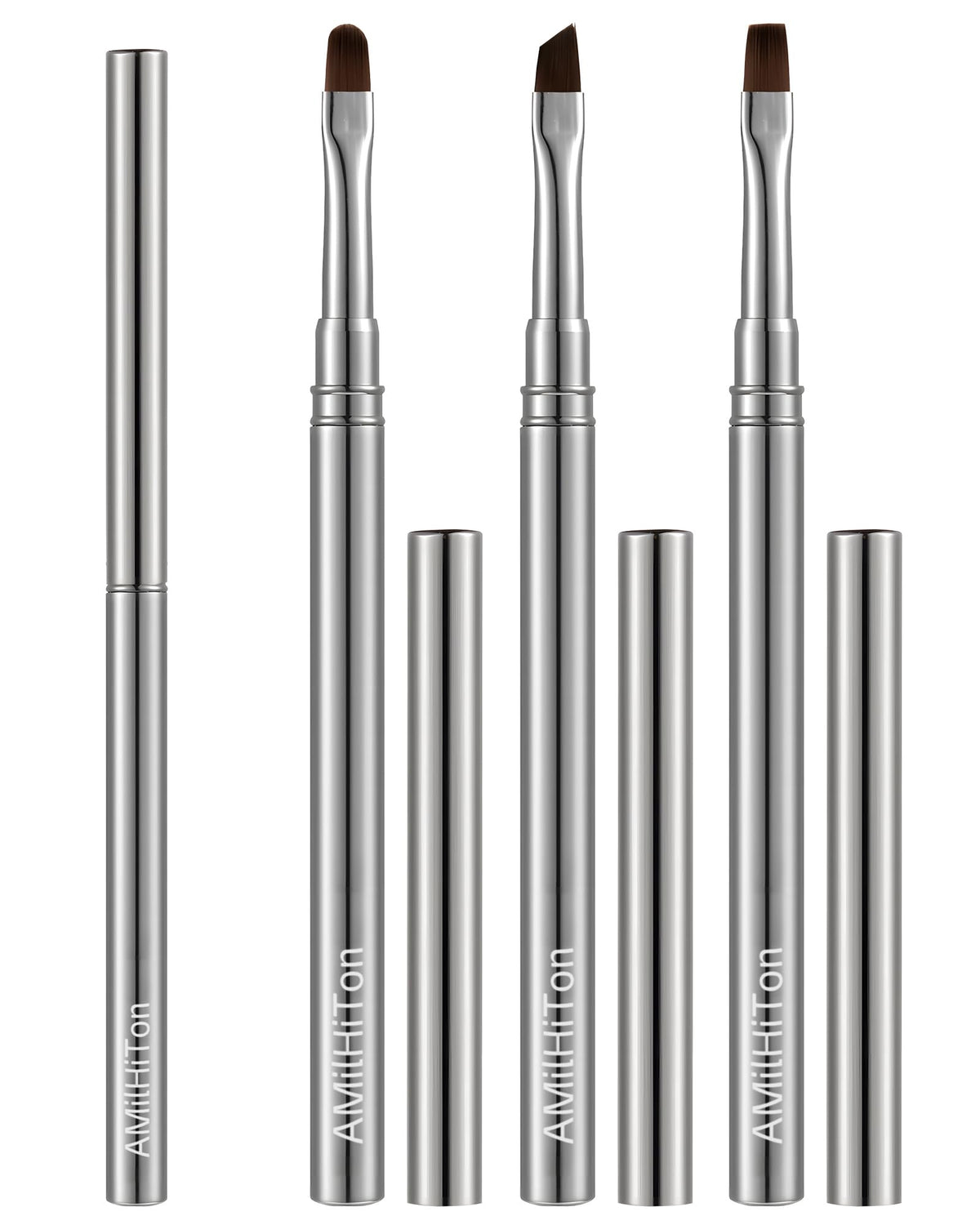 AMilHiTon 3PCS Nail Polish Clean Up Brush, Round/Flat/Angled, Gun Color