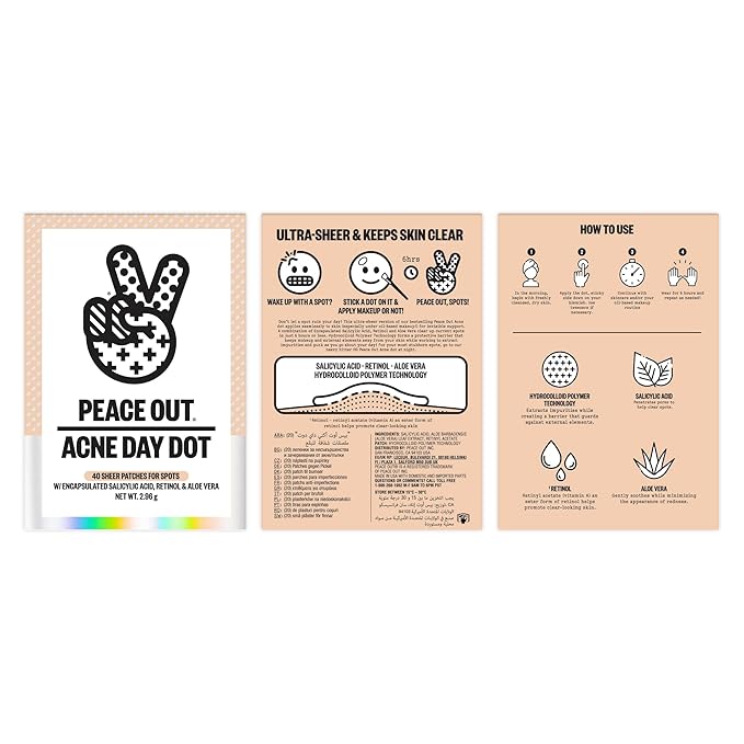 PEACE OUT Acne Day Dot Invisible Hydrocolloid Pimple Patches (40 count)