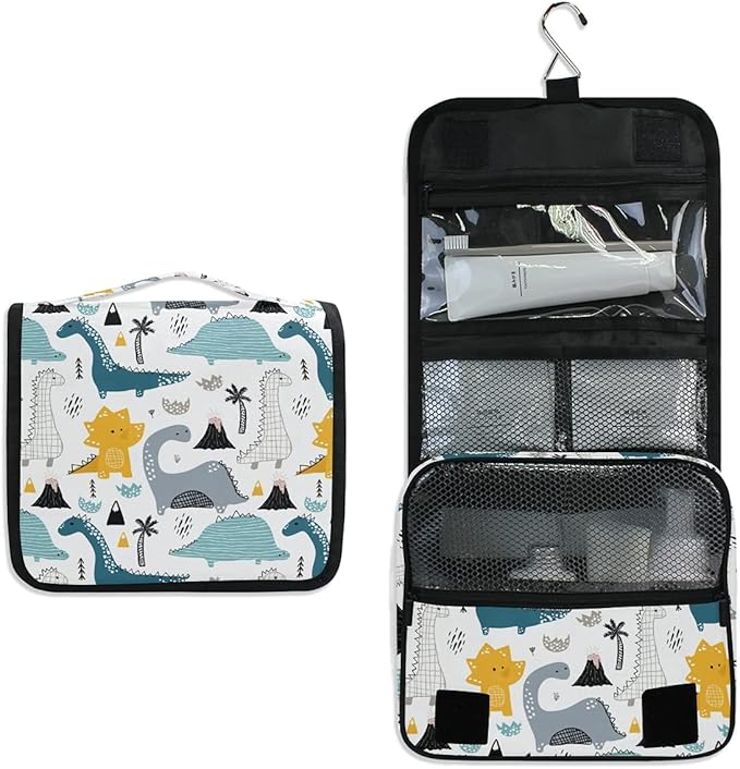 senya Hanging Travel Toiletry Bag Kit Makeup Case Cosmetics Organizer for Men Women (Kids Cartoon Dinosaurs)