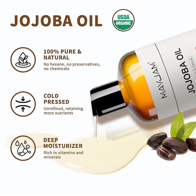 MAYJAM Organic Jojoba Oil for Skin, Hair, Face, Nails Care, USDA Certified