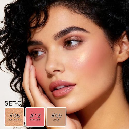 3Pcs Cream Contour Sticks, Shades with Highlighter & Blush & Bronzer Stick, Makeup Contour Stick Set for Sculpt the Cheeks Long Lasting Dewy & Matte Finish Lightweight LIGHT MEDIUM (SET-C)
