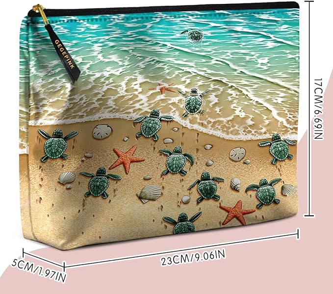 GEGEPINK Cute Makeup Bag for Purse Waterproof Cosmetic Bags for Women Funny Smooth Zipper Travel Toiletry Pouch 10X8 Inches-Seashell on Beach Makeup pouch