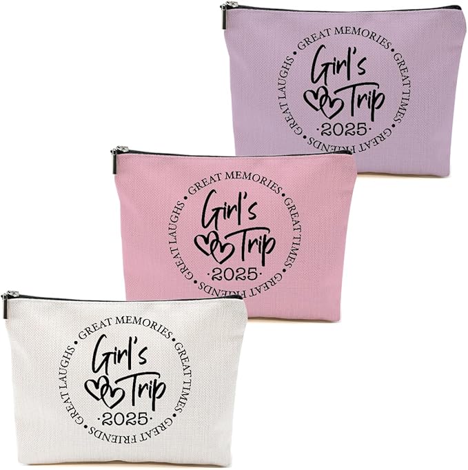 BQXH 3 Pcs Girls Trip Gifts Favors, Girls Weekend Gifts Makeup Bag, Bestie Weekend Bag Toiletry Bag with Liner, Vacation Cosmetic Bag, Friendship Gift for Women Friend Sister, Graduation Gift