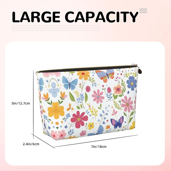 Dultua Mothers Day Gifts Makeup Bag Purse Cosmetic Bag Travel Toiletry Leather Make Up Bags for Mom Wife Women Daughter Floral Butterflies