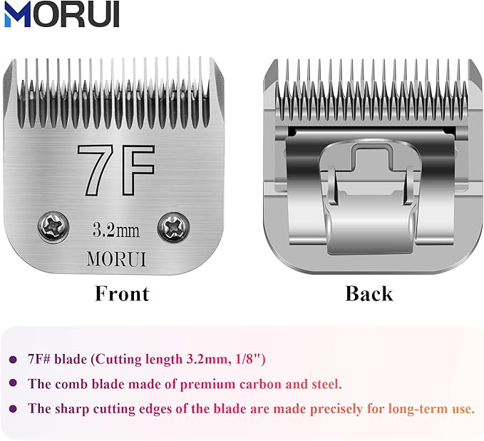 morui 7F Cut Length 1/8"(3.2mm) Detachable Pet Dog Clipper Blades UltraEdge Series Clipper Blades for Dog Grooming Compatible with Most Andis,Oster A5 Wahl KM Series Clippers