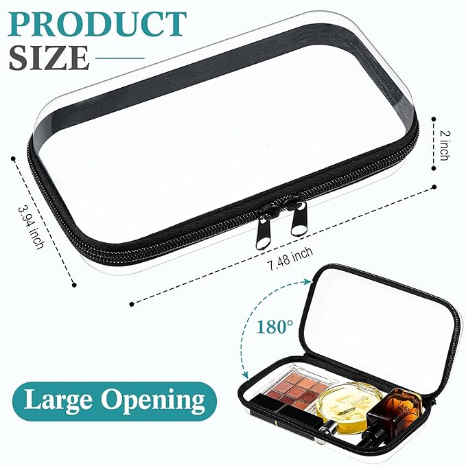 Hoolerry 3 Pcs Clear Hard Zipper Case Hard Plastic Zipper Pouch Makeup Bag Portable Travel Organizer for Cosmetics, Office Supplies, Documents & Toiletries(Black,S)