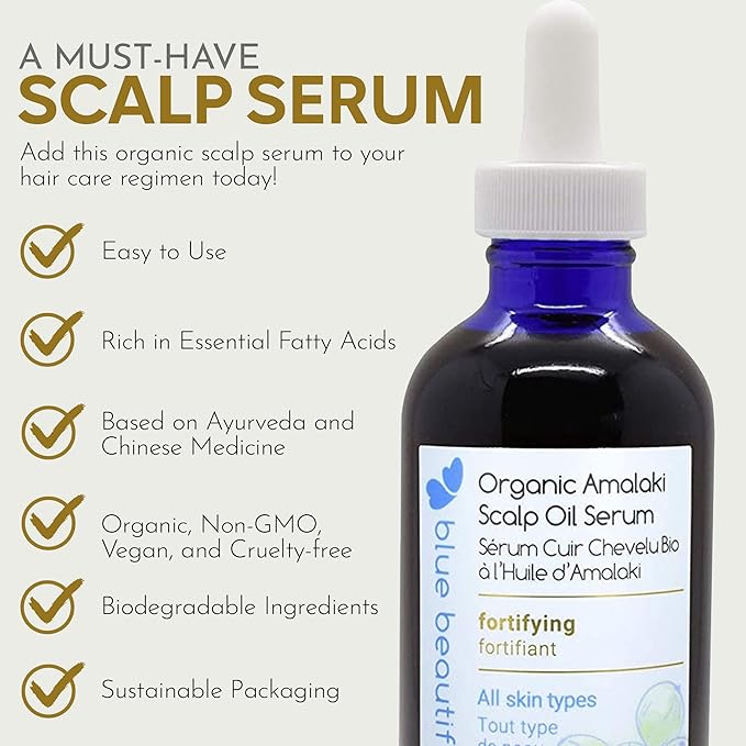 Blue Beautifly USDA Certified Organic Amla Oil for Scalp Serum, 4 fl oz