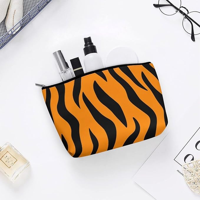 Meaudiwes Personality Fashion Zipper Cosmetic Case, Portable Makeup Case, Toiletry Bag, Tiger Stripes Animal Print Travel Cosmetic Toiletry Bag