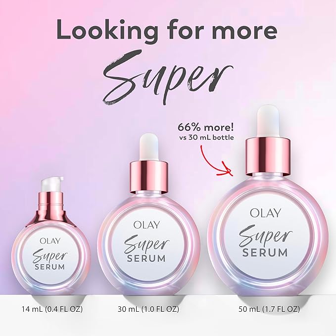 Olay Super Serum - Glow Serum for Face - Activated Niacinamide, Vitamin C & E, Collagen Peptide, AHA - 5-in-1 Benefits - Brightens, Hydrates, Smooths, Firms, Evens Tone, Proactive Anti-Aging, 1.7 Oz