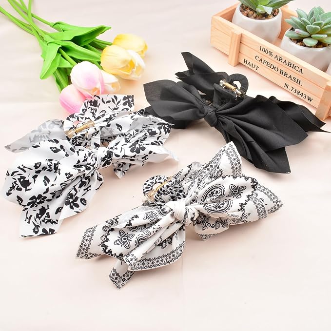 Hadutrek Bow Claw Hair Clips 3PCS Big Hair Bows for Women Butterfly Styling Large Hair Clips for Thin Thick Curly Hair for Girls Hair Accessories for Teen Gifts for Valentine's Day
