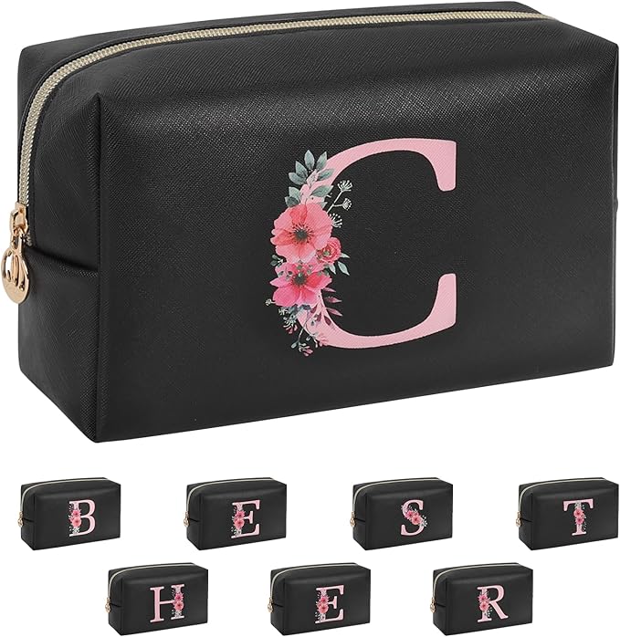 Initial Makeup Bag for Women, Travel Makeup Bag Small Cosmetic Bag, Birthday Gifts for Girls and Women, Teen Girls Gifts Trendy Stuff, Personalized Gifts for Grandkids Teacher Friends Bride Bridesmaid