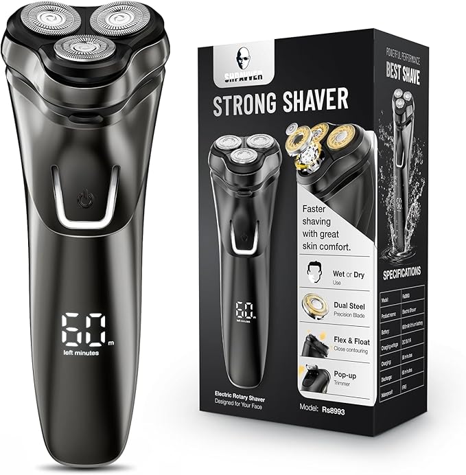 Cordless Electric Razor for Men: IPX7 Waterproof Rotary Shaver - 4D Flex Precision Blades with Pop Up Trimmer