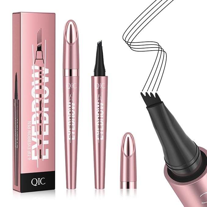 QIC Microblading Eyebrow Pen,Eyebrow Pencils for Women with 4-Fork-Tip, Waterproof Eye Brow Pencil Natural Hair-Like And Long-Lasting (Black)