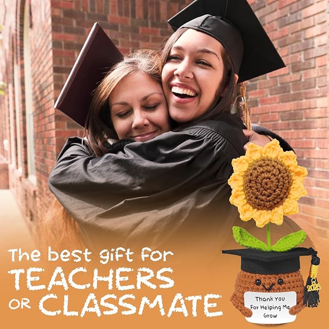 Teacher Appreciation Gifts, Handmade Crochet Sunflower Teacher Gifts, Thank You for Helping Me Grow, Daycare Teacher Appreciation Gifts for Women Men, End of Year Graduation Teacher Gifts (1)