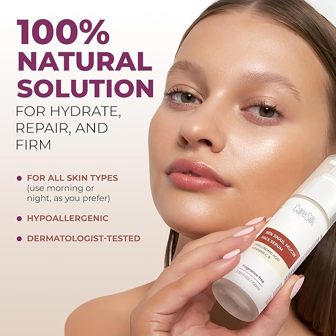 Caresilk Snail Mucin Serum - Face Hydrating Essence - Hyaluronic, Collagen, Royal Jelly - Advanced 95% Snail Peptide Moisturizer, Barrier Serum - 100 ml