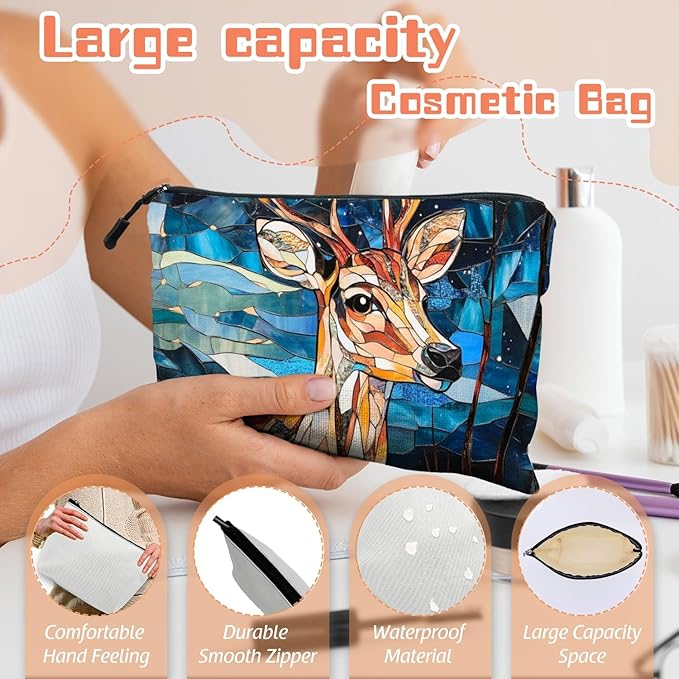 Scribesense Cosmetic Bags Travel Makeup Toilet Case Waterproof Pouch for Women Girls 6.7X9.45inches - Colorful Celestial Deer