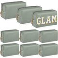 Sanwuta 9 Pcs Makeup Bags Bulk Bridesmaid Proposal Gifts Cosmetic Bags Preppy PU Leather Double Zipper Toiletry Pouch Portable Travel Organizer Case for Women Bachelorette Gift(Dark Green)