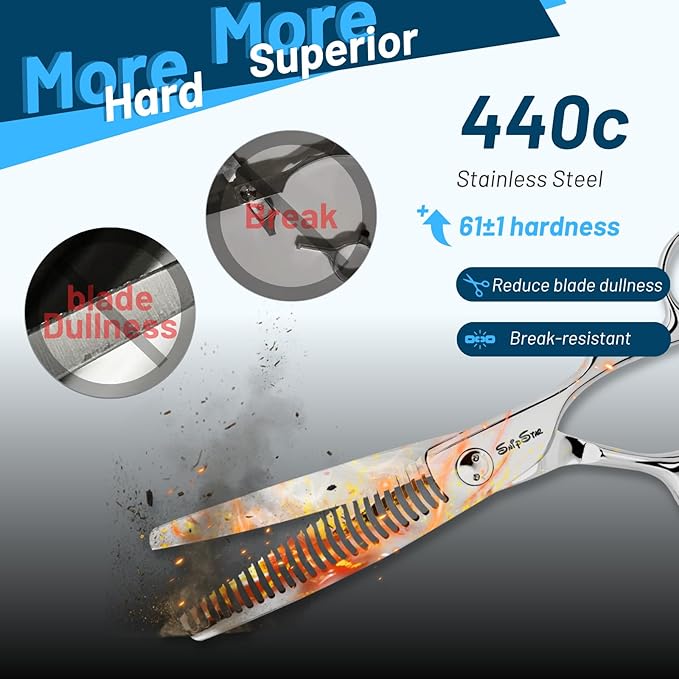 SnipStar 6.5" 25 Teeth Thinning Shears for Hair Cutting Scissors 440C Steel