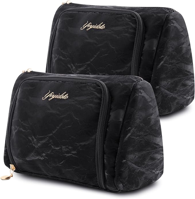 YIYIDSTO Cosmetic Bag Travel Makeup Bag Large Capacity Small Travel Zipper Pouch Makeup Organizer Bag for Women (Black-2 Pack)