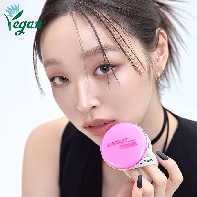 ABOUT TONE Powder Pact - Pressed Powder Compact with Mirror and Puff Makeup Fixing Setting Natural Blur Semi-Matte Finish Transparent Face Tone-Up Oil & Sebum Control Vegan (GLOW POWDER PACT)