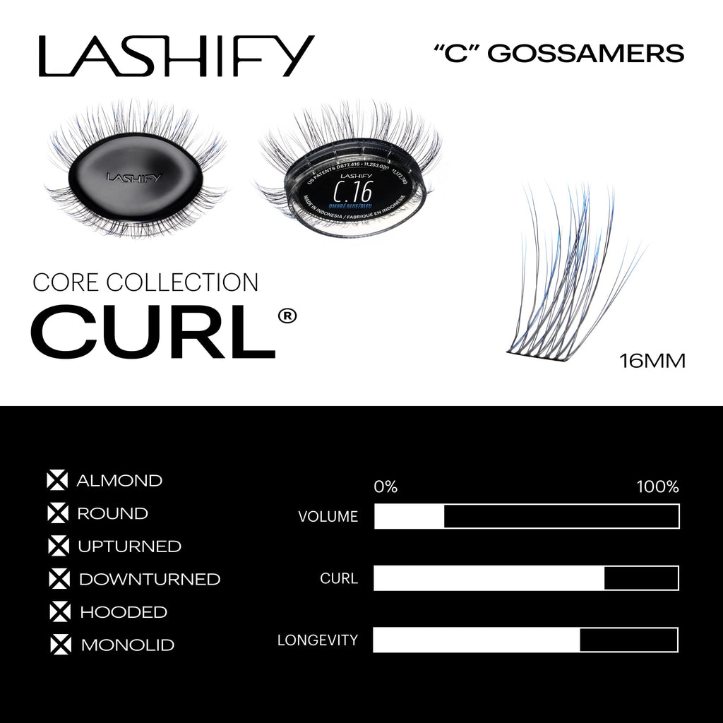 Lashify Curl 16mm Gossamer Eyelash Extensions Refill in Ombre Blue, Easy DIY False Lashes for a Natural Look