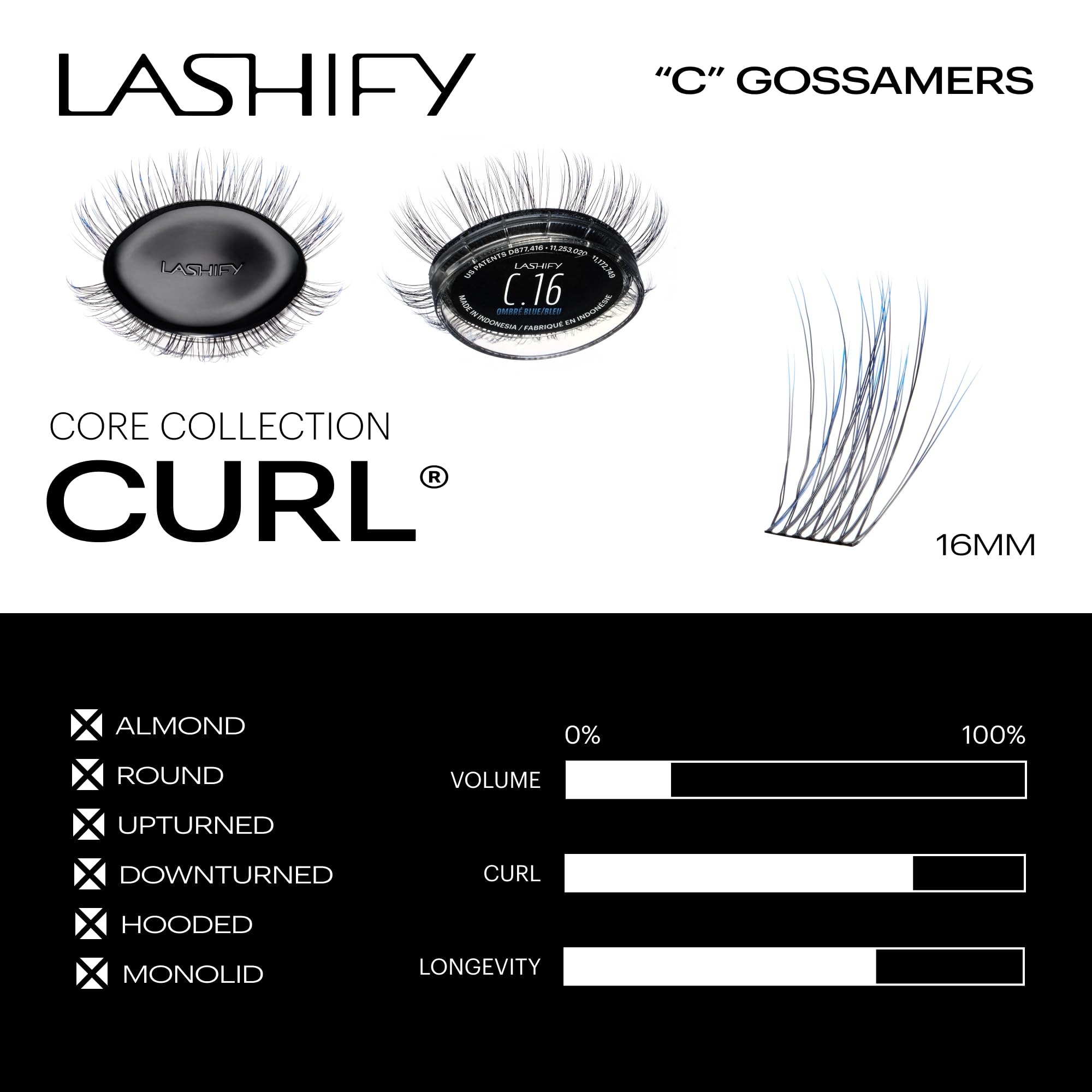 Lashify Curl 16mm Gossamer Eyelash Extensions Refill in Ombre Blue, Easy DIY False Lashes for a Natural Look