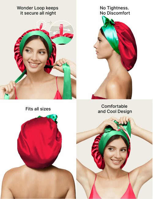 100% Mulberry Silk Bonnet for Sleeping Women with Wonder Loop Tie – No-Slip Silk Sleep Cap, Reversible Silk Hair Wrap for Sleeping for Curly, Long Hair & Waves - Mothers Day Gift for Wife & Mom