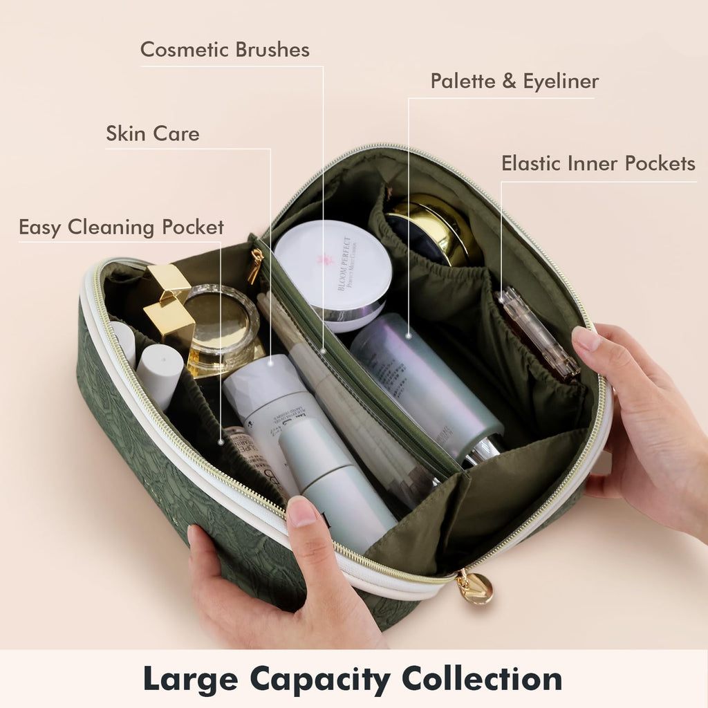 Prite Makeup Bag Travel Toiletry Bag Open Flat Cosmetic Organizer for Women