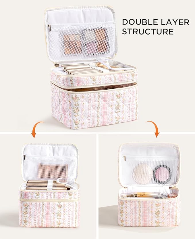 HBselect 2Pcs Travel Makeup Bag Large Quilted Cosmetic Bag Make up Bag