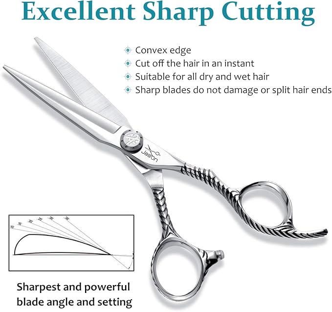 JASON Hair Cutting Scissors Shears - 6" Professional Barber Shear Haircut