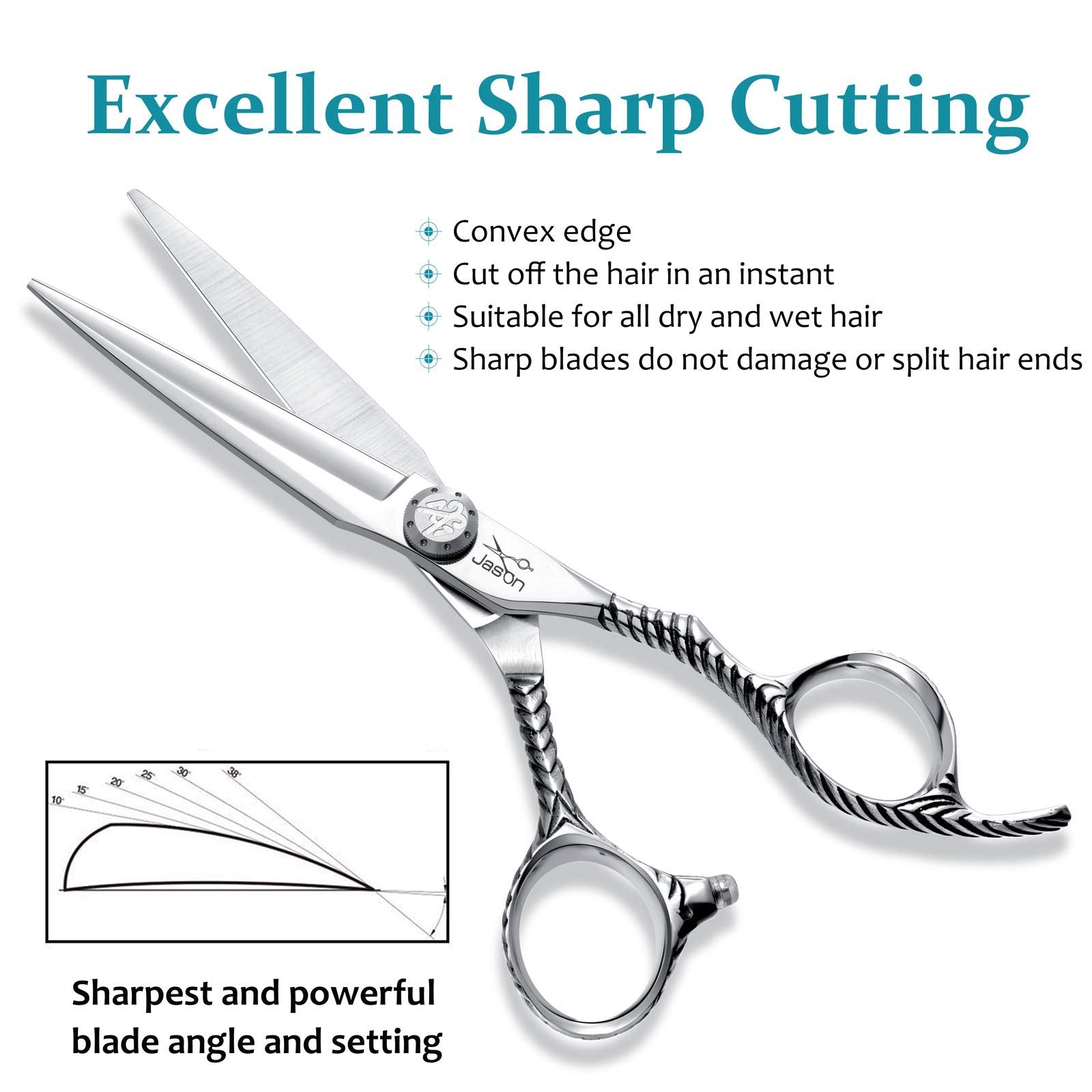JASON Hair Cutting Scissors Shears - 6" Professional Barber Shear Haircut