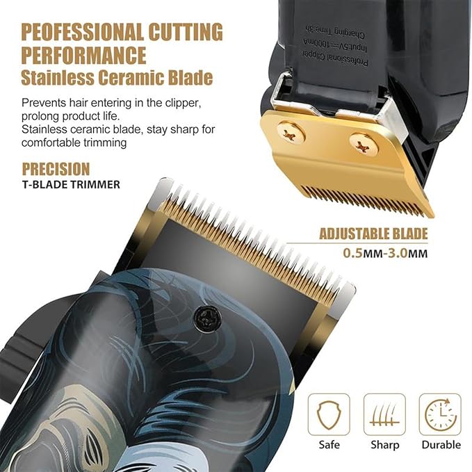 Professional Hair Clippers for Men, Professional Barber Clippers and Trimmer Set, Cordless Skull Hair Clipper Grooming Kit Gift for Men Women Kids -dark golden