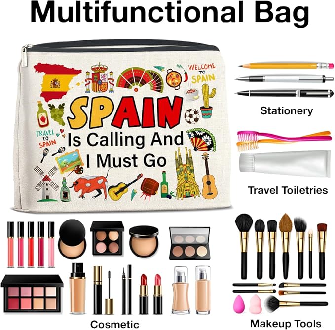 UPNEGE Spain Travel Gifts Makeup Bag - Spain Lover Cosmetic Bag Zipper Pouch