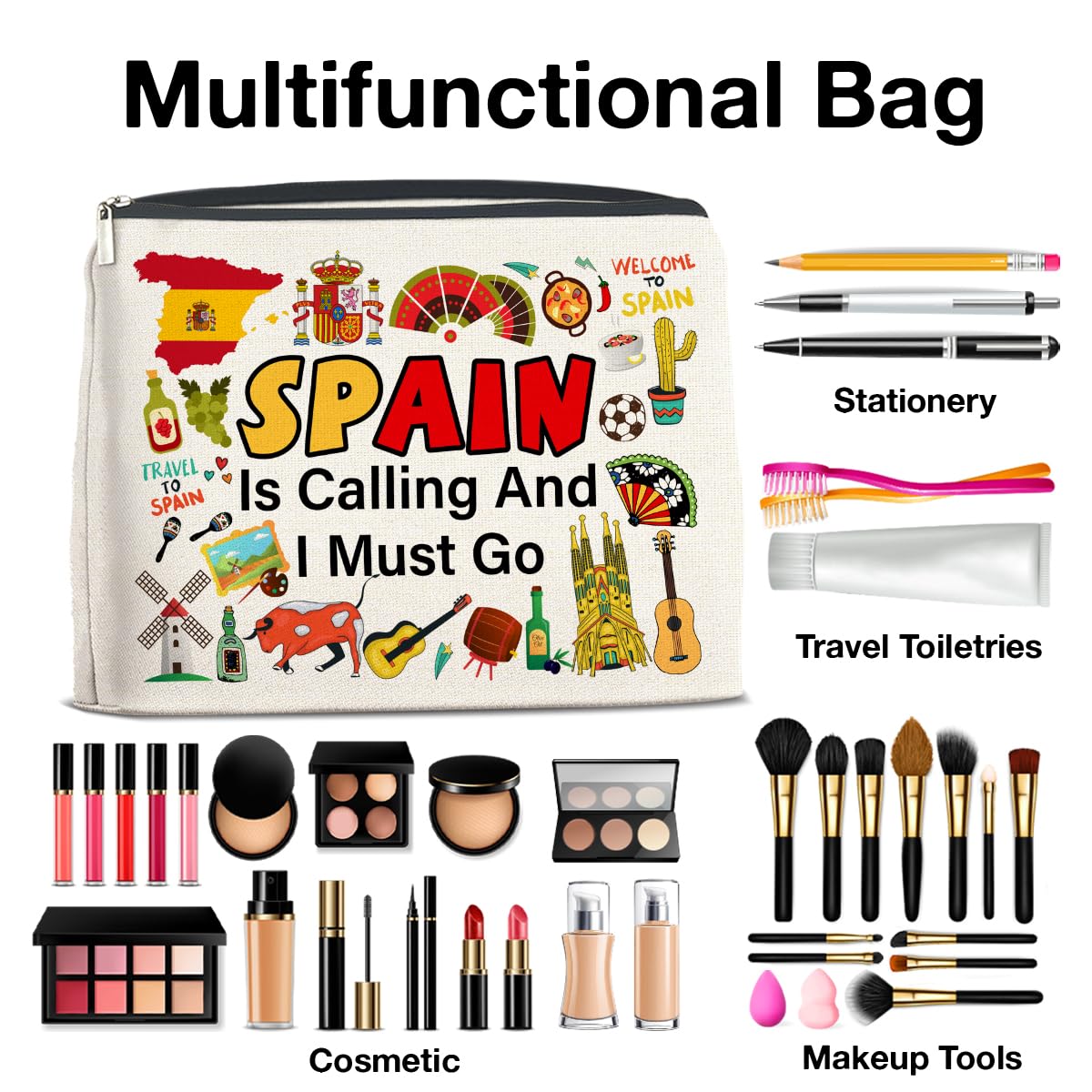 UPNEGE Spain Travel Gifts Makeup Bag - Spain Lover Cosmetic Bag Zipper Pouch