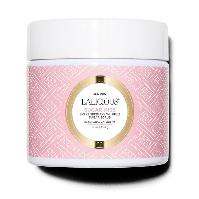 LALICIOUS Sugar Kiss® Exfoliating & Moisturizing Body Scrub | Sugar & Coconut Oil | Pre-Shave Scrub for Ingrown Hairs & Razor Bumps | Gently Buffs & Smooths Sensitive Skin | No Parabens | Large 16oz