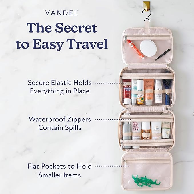 VANDEL Waterproof Hanging Toiletry Bag [TSA-Approved] Hanging Makeup Organizer Bag, Cosmetic Travel Bags for Women, Makeup Case Toiletries Organizer Hygiene Bathroom Shower Caddy - Sand