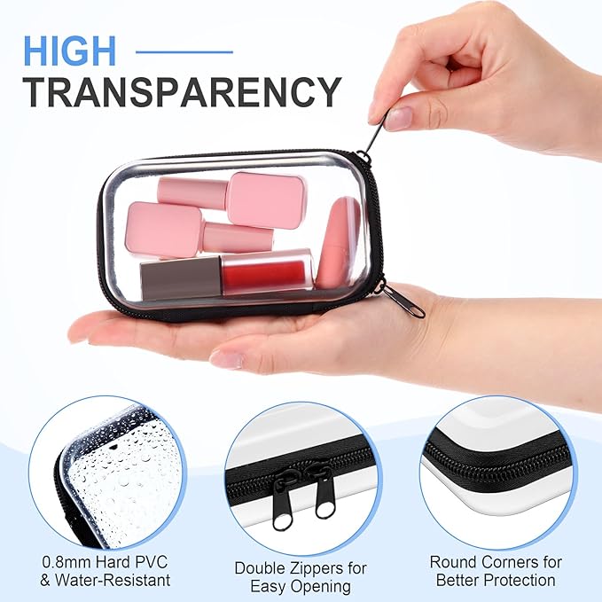 Hoolerry 3 Pcs Clear Hard Zipper Case Hard Plastic Zipper Pouch Makeup Bag Portable Travel Organizer for Cosmetics, Office Supplies, Documents & Toiletries(Black,Xs)